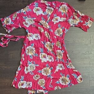 Floral Wrap-Style Dress in Bright Magenta Pink